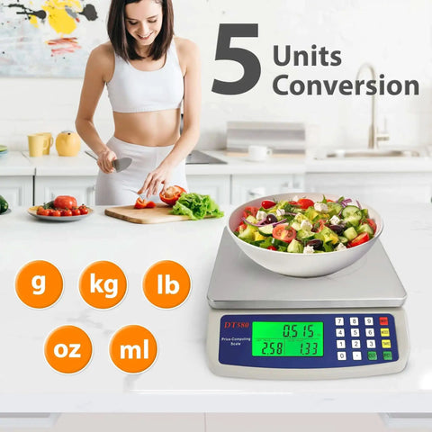 Pro Grade Digital Kitchen Scale 40kg 88lb Stainless Steel With LCD Display For Price Computing And Item Counting Deli Scale With Salad