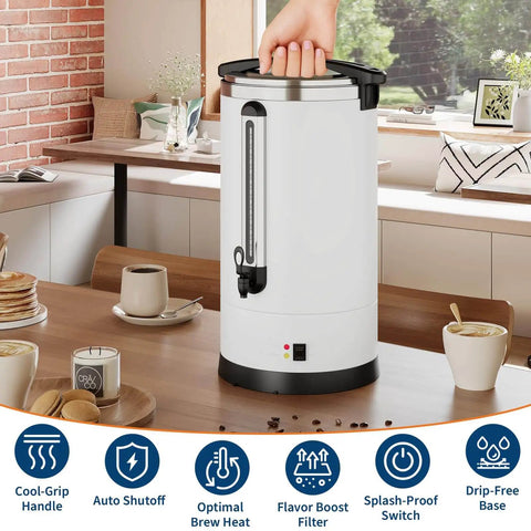 Massive 14L Electric Coffee Urn Double Wall Stainless Steel Commercial Beverage Dispenser on a kitchen counter