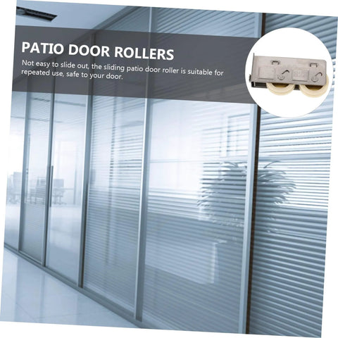 3 Piece Sliding Door Pulley Wheel Window Roller For Smooth Replacement For Sliding Gates And Doors With Durable Double Bearing Track Guide System For Quiet Operation Easy Installation And Long Lasting Performance shown next to glass patio doors.