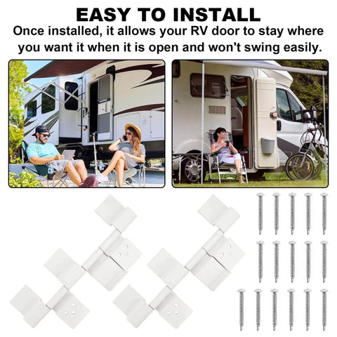RV Door Hinge Replacement 198295 Hinge Assembly White Two Pack for Entry Door Upgrade with installation guide and images