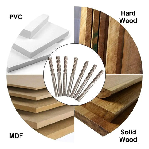 Eight Pack 0.25 Inch End Mills Set With Four Flutes HSS End Mill Square Nose CNC Bits for Wood, Steel, Titanium and Plastics