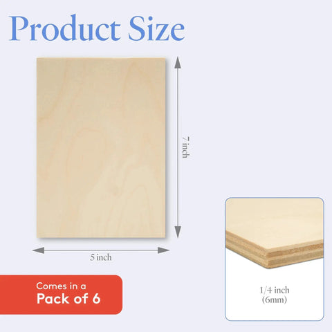 Premium Baltic Birch Plywood One Quarter Inch Sheet Set For Laser Cutting And Wood Burning BB Grade Craft Wood, 5x7 inch, pack of 6