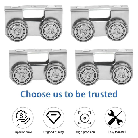 Four Wheel Light Duty Trolley Assembly For 1-5/8 Inch Channel Strut High Strength Solid Steel Zinc Galvanized For Unistrut And Superstrut Systems Compatible With P1000 P1001 P5000 P5001 P5500 P5501 And Taller Strut Channel Four Pack, showing four trolleys with zinc finish.