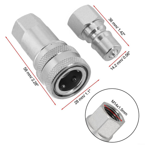 Hydraulic quick connector set for M14, two silver metal couplers, 1 set