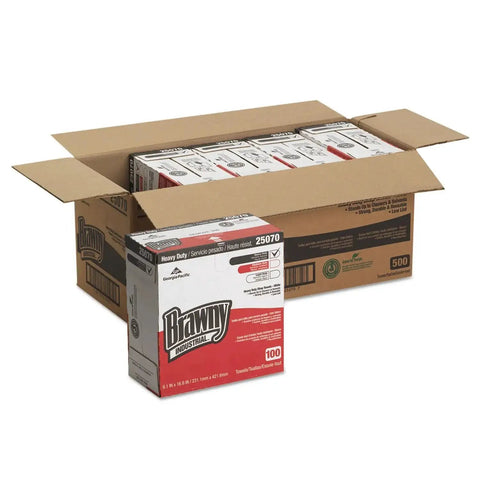 Heavy Duty HEF Industrial Shop Towels 500 Count Case Of 5 Boxes White 9.1 Inch By 16.5 Inch Wipers Tear Resistant Low Lint For Grime Busting Solvent Cleanup With Portable Dispenser