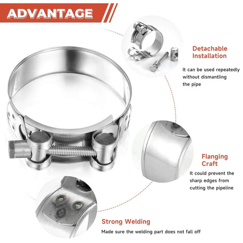 T Bolt Hose Clamp 17 To 19mm OD 304 Stainless Steel Pipe Strap Clamp Adjustable Heavy Duty Tube Clamp 4 Pack Fits 0.67 To 0.75 Inch Hose For Automotive Marine Industrial Applications, showing design features of detachable installation and strong welding.