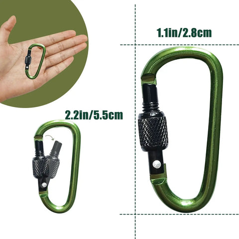 Green carabiner from the 8 Pack D Shape Carabiner Clips With Screw Gate, 2.2 Inch Aluminum Keychain Hooks For Bags, Belts, Travel image.