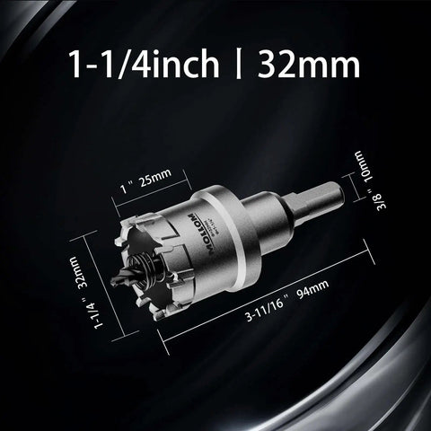 Heavy Duty Carbide Hole Saw Kit One And One Quarter Inch With 2 Pilot Bits for stainless steel, mild steel, iron, copper, brass, plastic