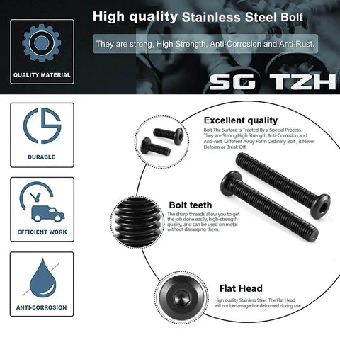 M6 X 20mm Flat Head Hex Socket Cap Screws Bolts in 304 Stainless Steel 18-8 Full Thread Black Oxide with hex spanner