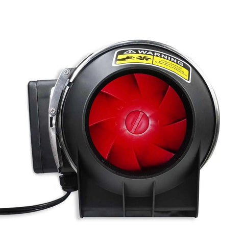 Three Inch Inline Booster Duct Fan With Speed Control, front view showing red blades for ventilation and smoke extraction.