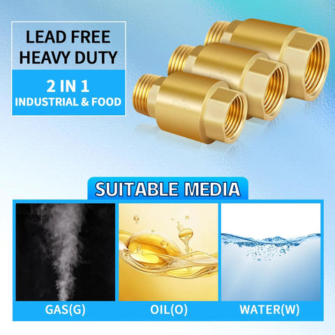 Four brass 3/4 in NPT spring check valves, inline water backflow preventers