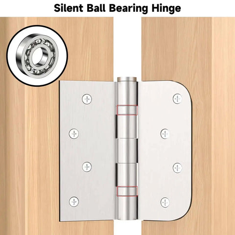 Three Pack 4 Inch Stainless Steel Door Hinges With Ball Bearings Heavy Duty Removable Pin Square Rounded Five Eighths Radius