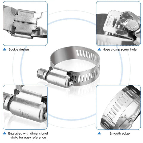 Ridiculously Durable Stainless Hose Clamp Set 40 Pieces Fits One Quarter To One And One Eighth Inch 304 Stainless Steel Worm Gear Clamps