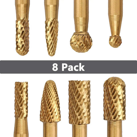 8Pcs Carbide Burr Set With One Quarter Inch Hex Shank For DIY Grinder Double Cut Tungsten Rotary Burrs in various styles and sizes