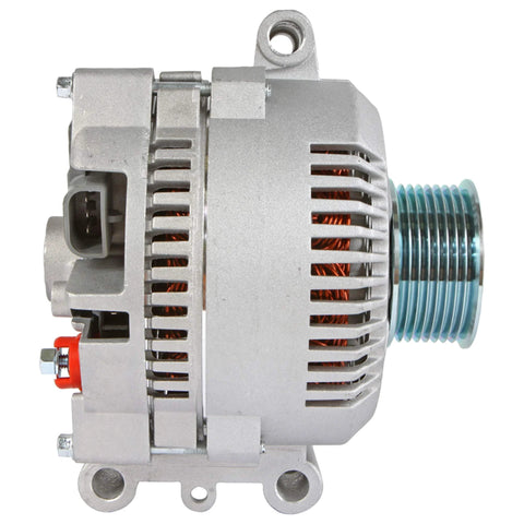 Side view of 12V 130A Clockwise Alternator Replacement For Ford E Series Vans 1993-2003 E-150 Econoline Club Wagon Plug And Play Direct Fit Replaces Bosch AL7566X Denso 210-5223 F5UU10300BA