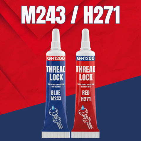 GH1200 6GX2 Pack Thread Locker Medium And Strong Strength for Nuts Bolts and Metals with blue M243 and red H271 tubes
