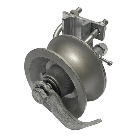 Rear Pipe Track Wheel For Chain Link Sliding Gates With Machined Cast Steel Wheel And Maintenance Free Bearings, Includes Two U Bolts