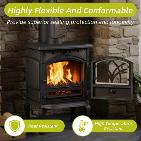 Front view: LXUEJIE fireplace gasket tape, 2 rolls of fiberglass rope seal, 79 x 0.4 in, self-adhesive for stoves