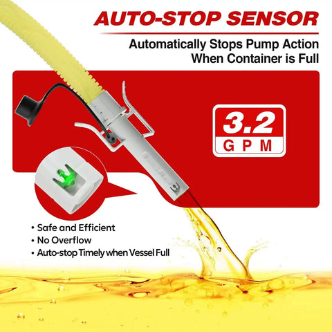 Portable Fuel Transfer Pump With Auto Stop, Fast 3.2 GPM, 51 Inch Hose, Battery And USB Powered, 4 Adapters, Leak Proof Kit