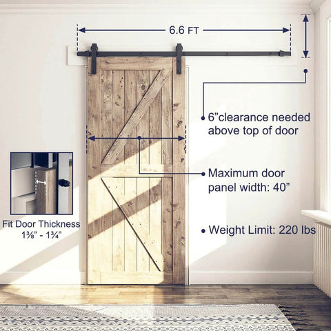 Heavy Duty Sliding Barn Door Hardware Kit for 40 Inch Wide Doors with a Smooth Quiet Glide and Built to Last, installed view