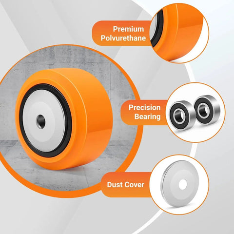 4x2 Inch Replacement Caster Wheels Set Of 4 With 1/2 Inch Bore, Polyurethane On Polyolefin Core, Double Ball Bearing Casters