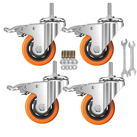 Heavy Duty Stem Casters With PVC Wheels 2 Inch Brake Dual Locking M8 Stem 1 Inch for Home Office Industry, side view