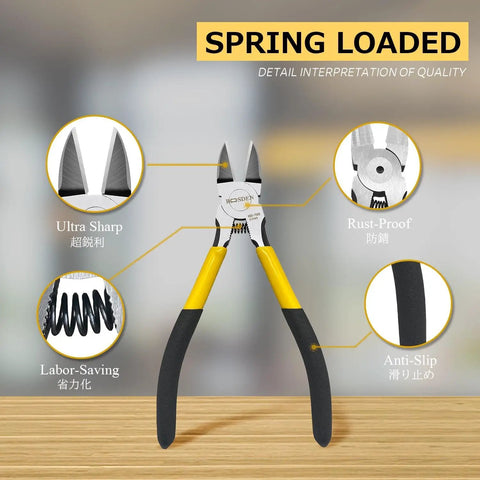 Ultra Sharp 6.5 Inch Wire Cutter For Jewelry Making And Crafting, Spring Loaded Flush Cut Pliers view showing sharp blades and ergonomic handle.