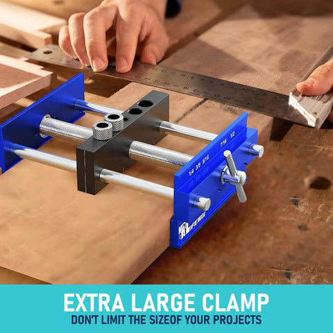 Upgraded 6.7 Inch Self Centering Doweling Jig Kit for Precise Straight Holes with steel clamp used in woodworking