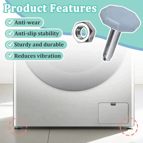 4 Pack Washing Machine Leveling Legs For LG Front Load Washers Galvanized, shown with anti-wear features and noise reduction.
