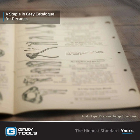Vintage Gray Tools catalog featuring Hand Seamer Pliers For HVAC, Roofing And Sheet Metal Work, Heavy-Duty, Workhorse Build.