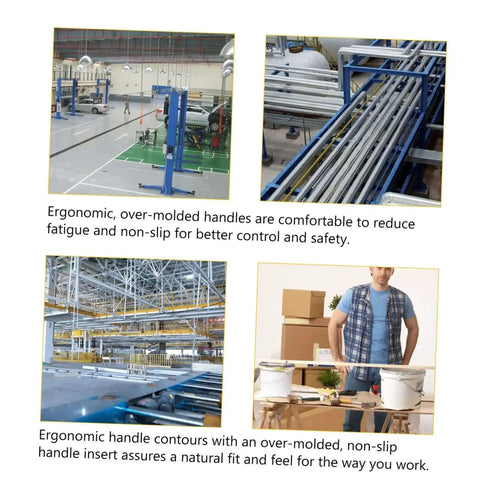 HVAC workshop scene highlighting ergonomic over-molded handles for Beefy Multi-Functional Hand Seamer Tool with Electric Edge Folding Pliers.