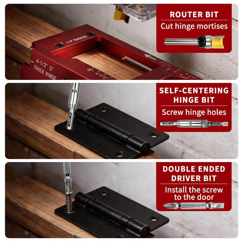 Adjustable Door Hinge Jig Kit With Pro Grade Aluminum Alloy Router Template For Hinges From Two And A Half To Five Inches, demo use.