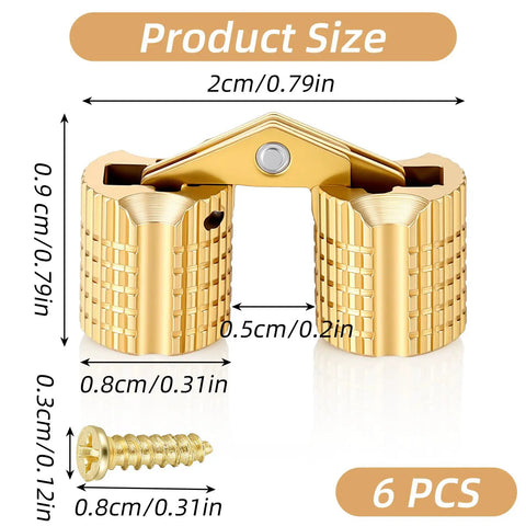 Hidden Brass Barrel Hinges Set For DIY Jewelry Boxes And Furniture 6 Pack 8mm Concealed Hinges With 180 Degree Opening details