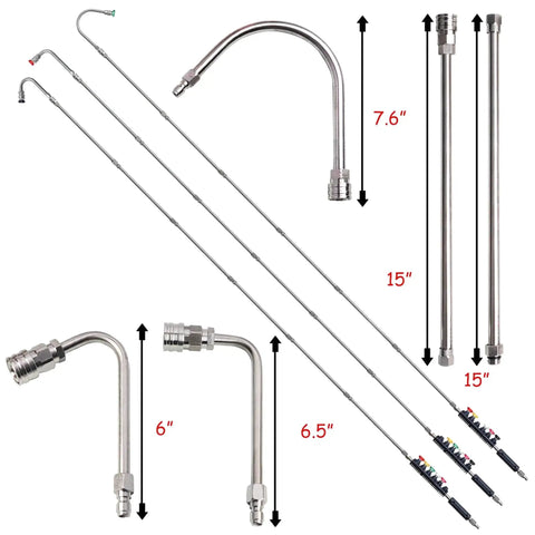 Pressure Washer Extension Wand Set, 15 Inch Stainless Steel Lance Kit with 30 Degree, 90 Degree and U Shaped Wands, Six Nozzle Tips