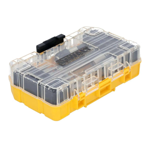 Heavy Duty Screwdriver Bit Set With Rapid Load Tin Case And Connectable Storage System For Easy Access 20 Piece Pro Grade Patented Bit Bar With Clear Lid And Clip Latch DeWalt