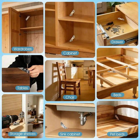 24 Pack Premium Stainless Steel Corner Brackets For Wood Furniture used in cabinets, tables, drawers, to reinforce 90-degree corners