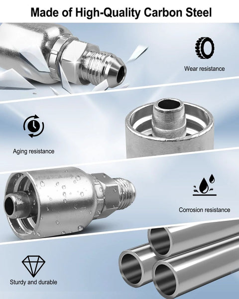12-piece hydraulic hose fittings 3/8 in x 3/8 in JIC, carbon steel, wear and corrosion resistant