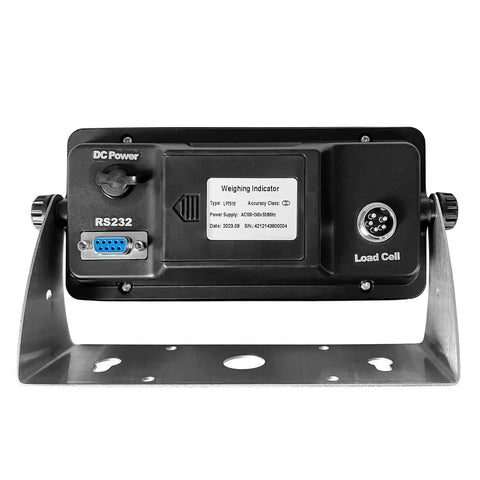 6-Digit 0.7 Inch LCD Display Weighing Scale Load Cell Indicator Digital Readout With RS232 Port And 5-Pin Connector Replacement For OP-902 Dual Power From AA Batteries Or External Power Supply, showing back view with RS232 port and 5-pin connector.