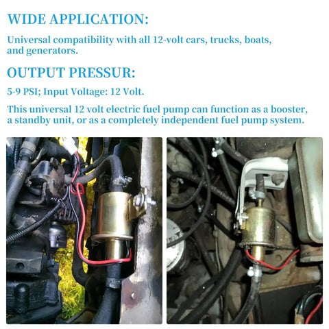 12V Universal Electric Fuel Pump 5-9 PSI 30 GPH Fuel Transfer Pump For Gasoline And Diesel Engines Carburetor Compatible installed