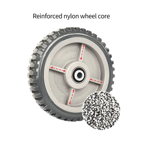 Close-up of reinforced nylon wheel core of Six Inch Rubber Caster Wheels Heavy Duty Anti Skid Swivel Casters.