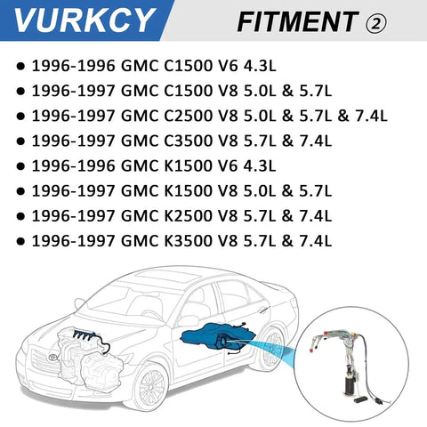 Diagram showing Electric Fuel Pump Assembly For Chevy GMC Trucks 1996 1997 C1500 C2500 C3500 K1500 K2500 K3500 with sending unit