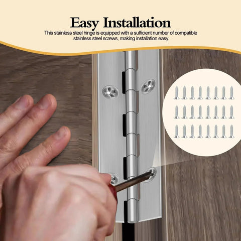 Installing 12 Inch Stainless Steel Piano Hinge 3 Pack Continuous Hinges With Holes Heavy Duty Polished on door with screws included