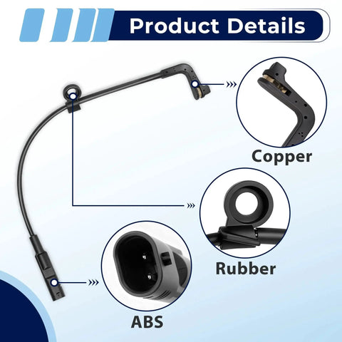 2-pack rear disc brake pad wear sensors with wiring harness and mounting bracket.