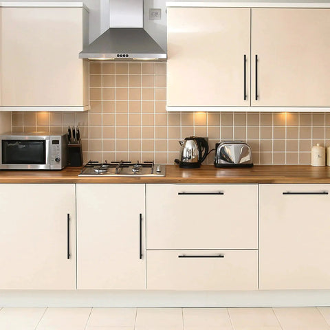Modern kitchen with Matte Black 10 Inch Cabinet Handles Set for Kitchen Cabinets Stainless Steel Drawer Pulls installed
