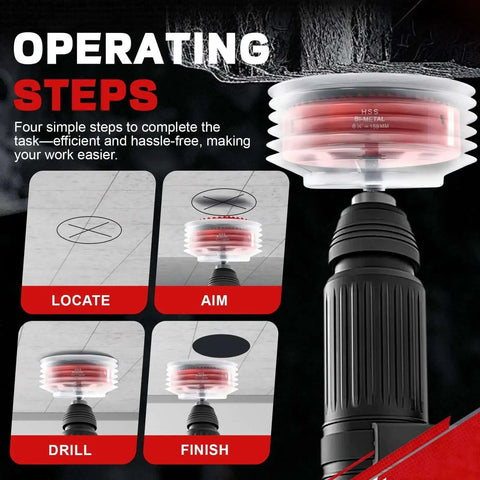 Operating steps for Six And A Quarter Inch Hole Saw For Recessed Lights With Dust Bowl Bi Metal Construction Delivers Heavy Duty Cut