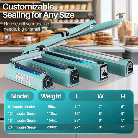 20 Inch Impulse Sealer With 750W Heating, No Warm Up Needed, multiple sealer models on kitchen counter