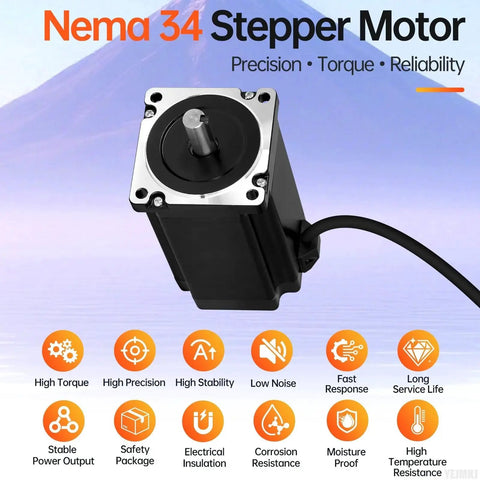 Nema 34 Stepper Motor With 1.8 Degree Step, Two Phase High Torque 12.8Nm Bipolar, 86x149mm body, ideal for CNC and 3D printing.