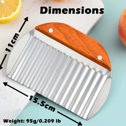 Large Crinkle Cutter for Veggies and Potatoes With Wooden Handle, French Fry Cutter For Crisp Weeknight Restaurant Style Wavy Fries