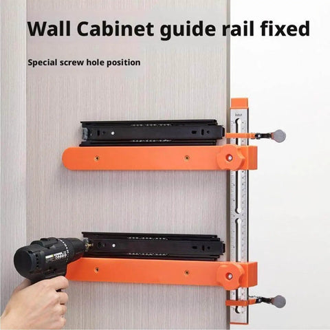 Slide Installation Jig With Toggle Clamp And Magnetic Arm Locator For Cabinets mounted on cabinet panel for drawer installation
