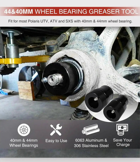 40mm and 44mm front and rear wheel bearing greaser tool kit installed on Polaris ATV UTV SXS